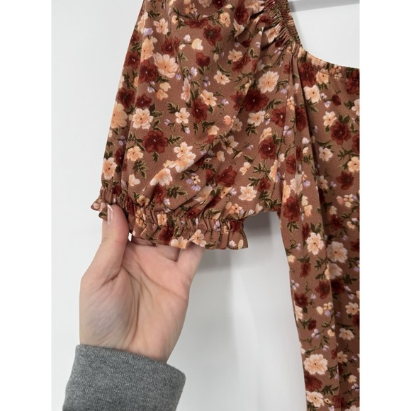 Boho Floral Milkmaid Mini Dress Small Short Sleeve Fall Stretch Bodycon Babydoll - Picture 5 of 10